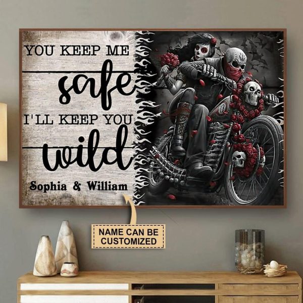 Personalized Canvas Art Painting, Canvas Gallery Hanging Motorcycling Skeleton You Keep Me Safe Wall Art Framed Prints, Canvas Paintings