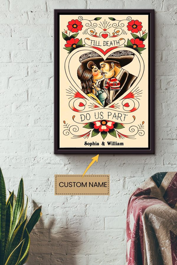 Mexican Couple Till Death Personalized Canvas Love Gift For Valentine Day Lover Crush Framed Matte Canvas Framed Prints, Canvas Paintings - Image 2