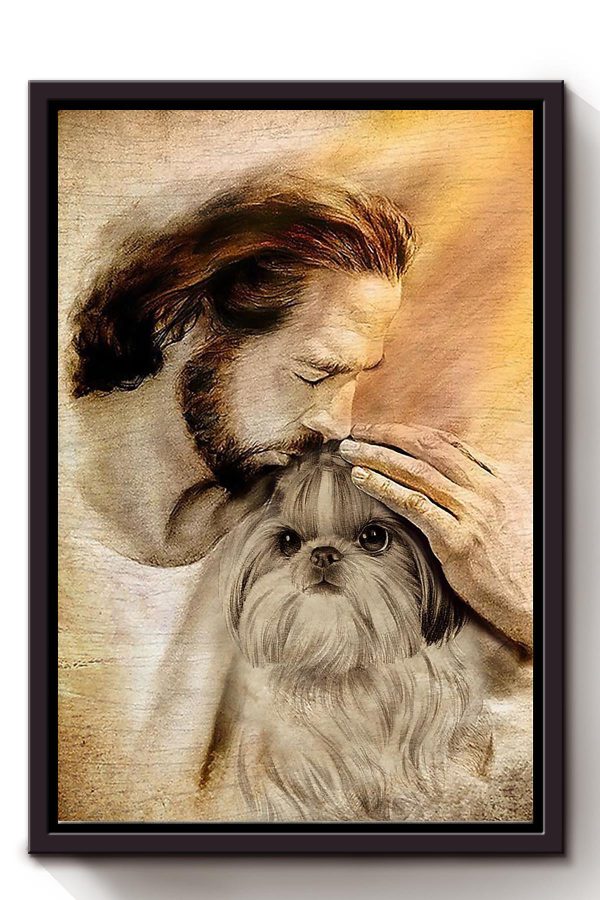 Jesus With Shin Tzu God For Gift for Dog Lovers Christian Framed Matte Canvas Framed Prints, Canvas Paintings