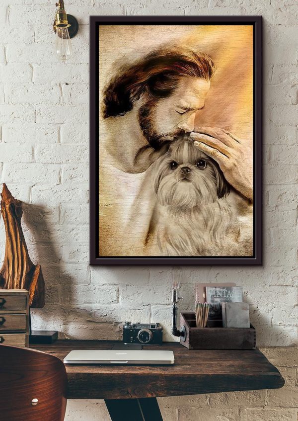 Jesus With Shin Tzu God For Gift for Dog Lovers Christian Framed Matte Canvas Framed Prints, Canvas Paintings - Image 4