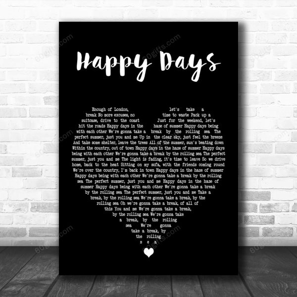 Squeeze Happy Days Black Heart Decorative Art Gift Song Lyric Print - Canvas Print Wall Art Home Decor