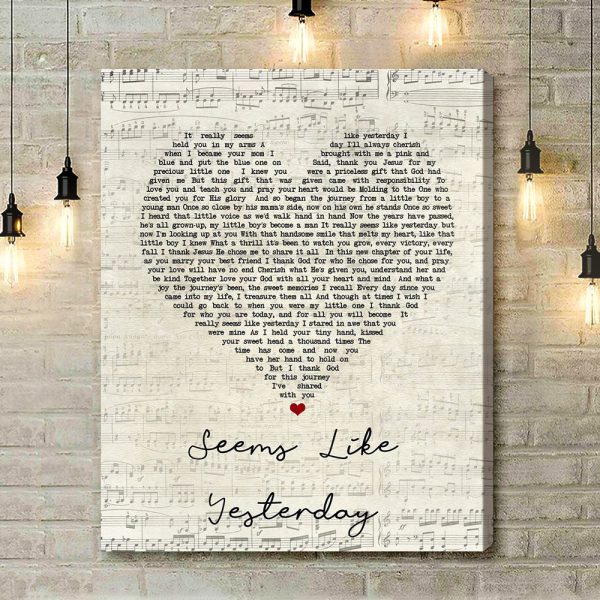 Melissa Smith Seems Like Yesterday Script Heart Song Lyric Art Print - Canvas Print Wall Art Home Decor