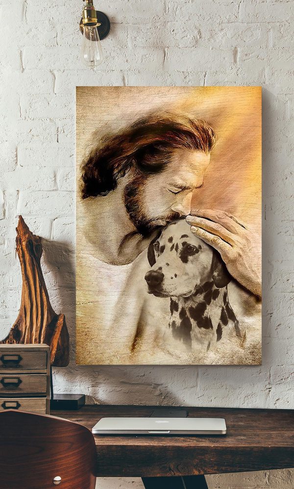 Jesus And Dalmatian Dog God For Gift For Dog Lovers Christian Canvas Gallery Painting Wrapped Canvas Framed Prints, Canvas Paintings - Image 2