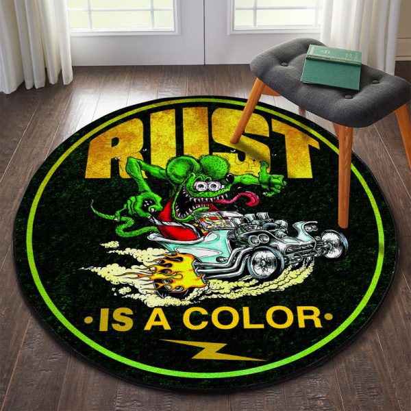 Rust Is A Color Rat Fink Round Mat Round Floor Mat Room Rugs Carpet Outdoor Rug Washable Rugs