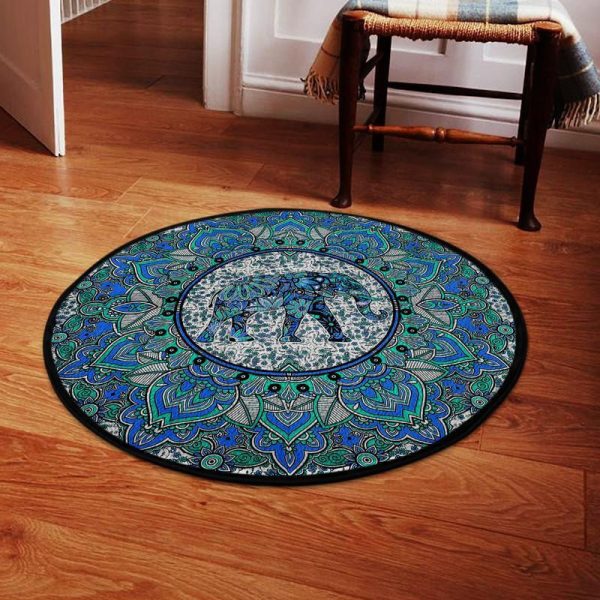 Yoga Elephant Mandala Living Room Round Mat Circle Rug - Image 2