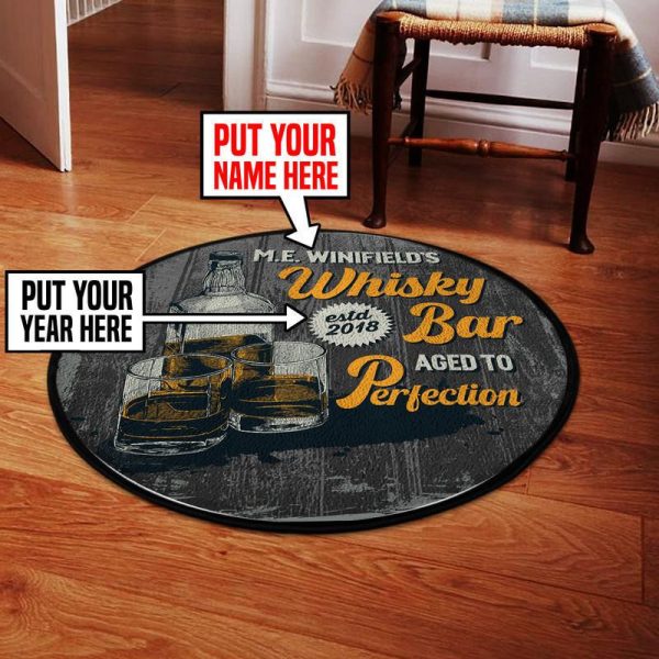 Personalized Whiskey Bar Round Floor Mat Room Rugs Carpet Aged To Perfection Round Mat Round Floor Mat Room Rugs Carpet Outdoor Rug Washable Rugs - Image 2