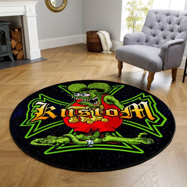 Rat Fink Hot Rod Garage Kustom Kulture Round Mat Round Floor Mat Room Rugs Carpet Outdoor Rug Washable Rugs - Image 3