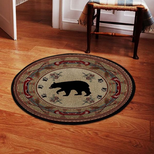 Black and Red Bear Lodge Cabin Round Rug, Carpet 07144 - Image 2