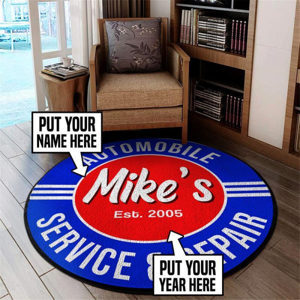 Personalized Automotive Repair Shop Round Mat Round Floor Mat Room Rugs Carpet Outdoor Rug Washable Rugs - Image 2