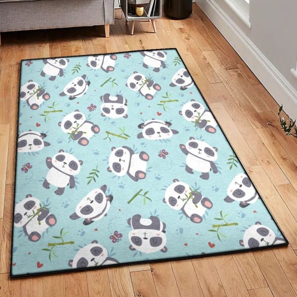 Bamboo Leaves Bedroom Rugs Bamboo Mint Panda Rug Rectangle Rugs Washable Area Rug Non-Slip Carpet For Living Room Bedroom