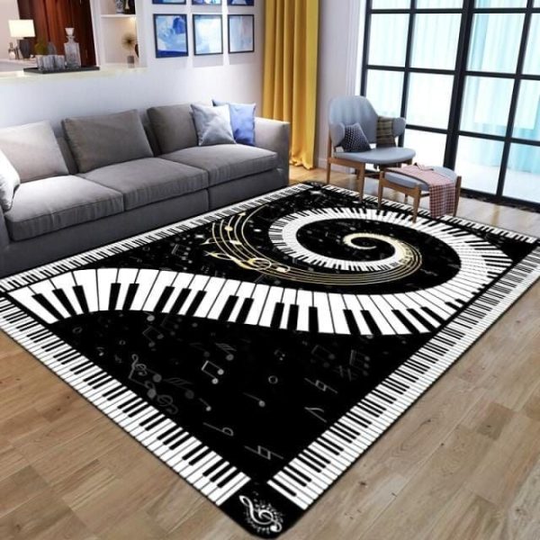 Love Piano Black & White Rectangle Rug Carpet Washable Rugs