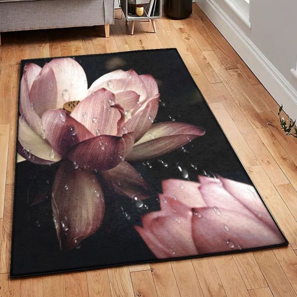 Pink Non Shedding Pink Lotus Rug Rectangle Rugs Washable Area Rug Non-Slip Carpet For Living Room Bedroom