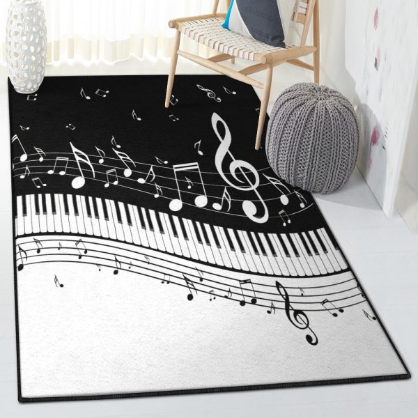 Music Large Music Notes And Piano Rug Rectangle Rugs Washable Area Rug Non-Slip Carpet For Living Room Bedroom