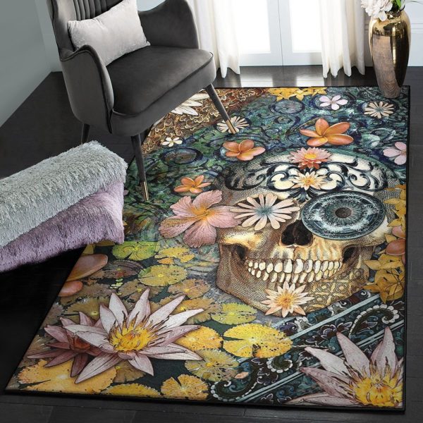 Skeleton Washable Skull Rug Rectangle Rugs Washable Area Rug Non-Slip Carpet For Living Room Bedroom