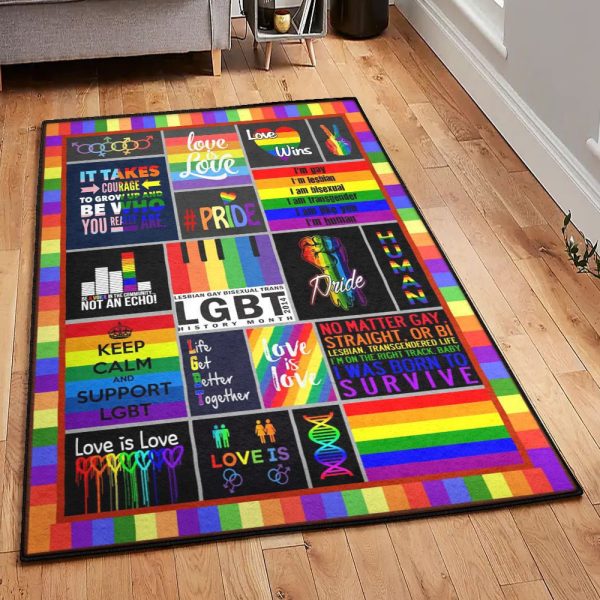 Rainbow Washable Lgbt Rug Rectangle Rugs Washable Area Rug Non-Slip Carpet For Living Room Bedroom