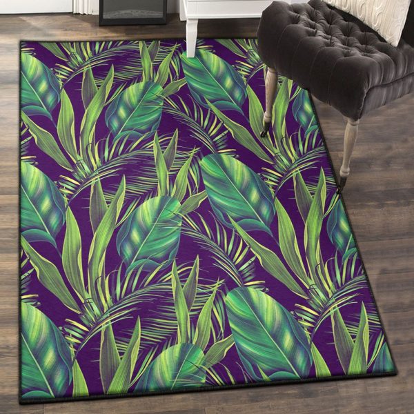 Palm Washable Rugs Palm Leaves Vintage Rug Rectangle Rugs Washable Area Rug Non-Slip Carpet For Living Room Bedroom