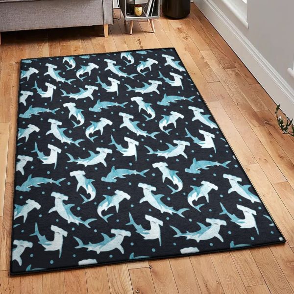 Shark Large Cute Cartoon Hammerhead Shark Rug Rectangle Rugs Washable Area Rug Non-Slip Carpet For Living Room Bedroom - Image 2