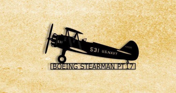 Boeing Stearman Biplane Pt17 Military Aircraft Trainer Metal Sign Cut