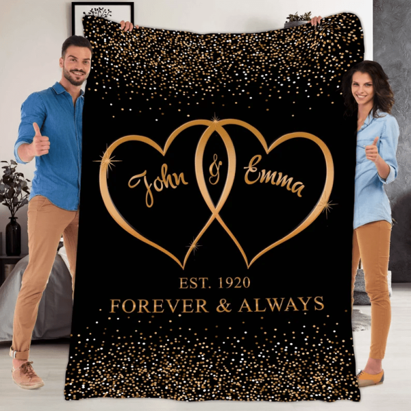 Customized Two Heart Couples Blanket, Couples Fleece Blanket Gift For - Image 2