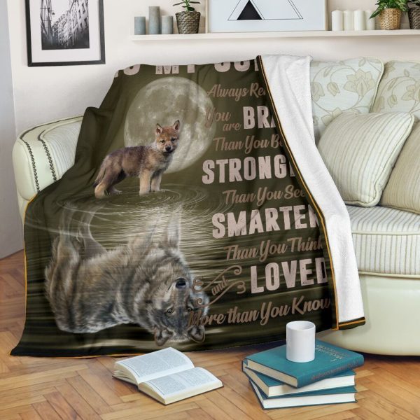 To My Son Grey Wolf Shadow Wolves Gifts Printed Fleece Blanket - Image 2