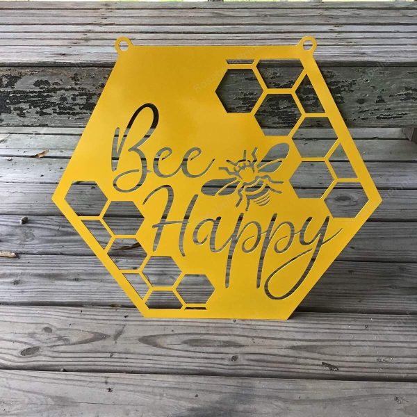 Bee Happy Metal Honey Bee Sign Cut Metal Sign Metal House Sign Decorat - Image 2