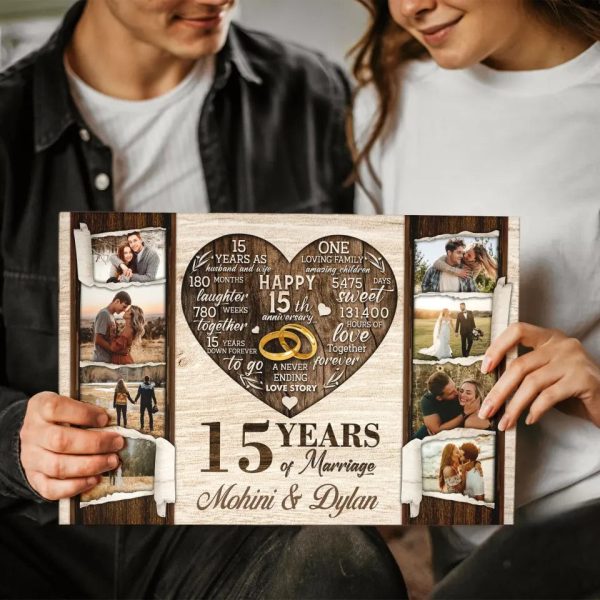 Personalized Canvas Prints, Custom Photo, Gifts For Couples, 15th Anniversary Gifts For Husband and Wife, 15 Years Of Marriage Dem Canvas - Image 3