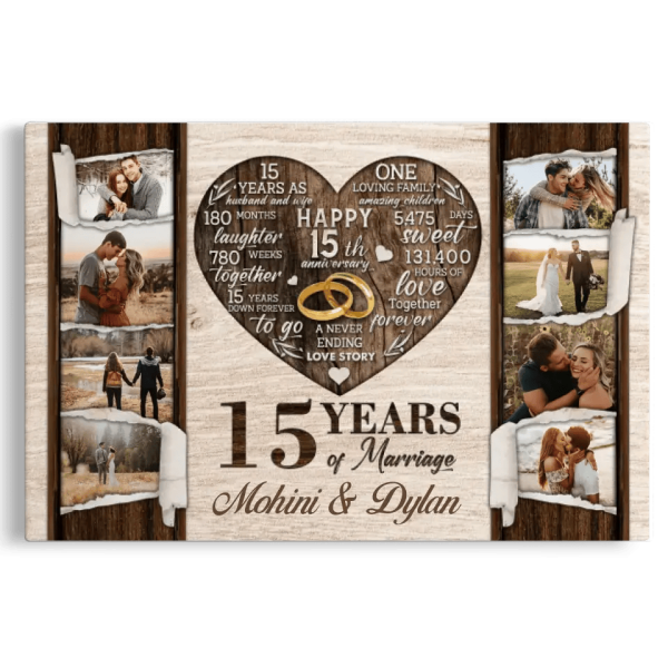 Personalized Canvas Prints, Custom Photo, Gifts For Couples, 15th Anniversary Gifts For Husband and Wife, 15 Years Of Marriage Dem Canvas - Image 7