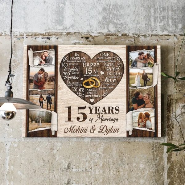 Personalized Canvas Prints, Custom Photo, Gifts For Couples, 15th Anniversary Gifts For Husband and Wife, 15 Years Of Marriage Dem Canvas