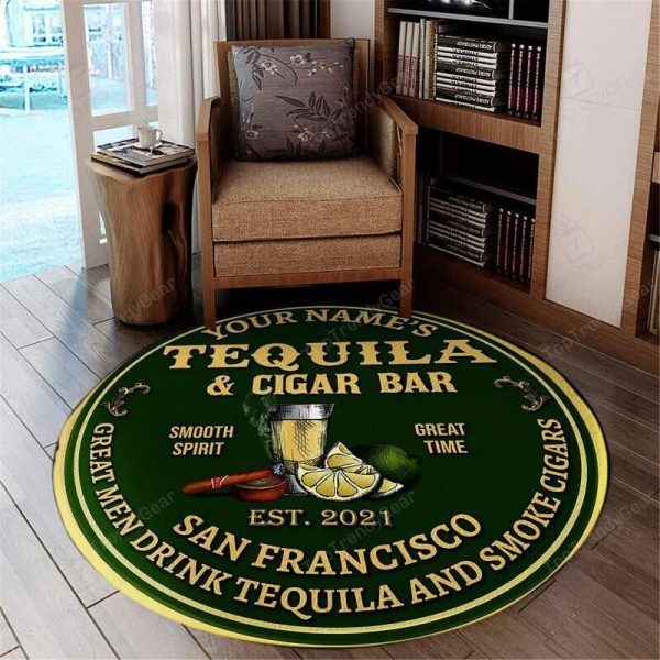 Personalized Tequila Cigar Bar Living Room Round Mat Circle Rug - Image 2