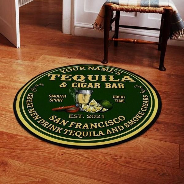 Personalized Tequila Cigar Bar Living Room Round Mat Circle Rug