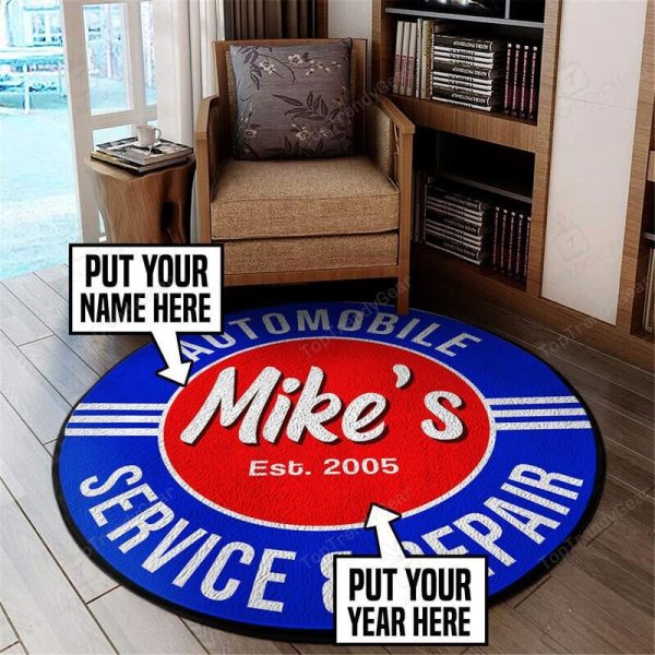 Personalized Automotive Repair Shop Round Mat Round Floor Mat Room Rugs Carpet Outdoor Rug Washable Rugs - Image 2