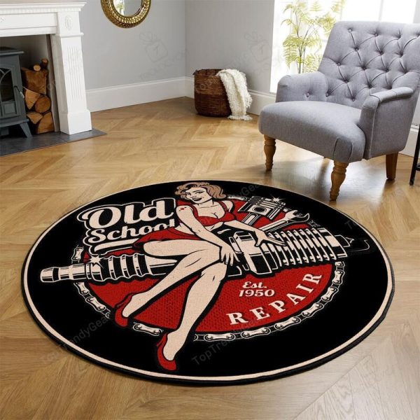 Old School Garage Round Mat Round Floor Mat Room Rugs Carpet Outdoor Rug Washable Rugs - Image 3