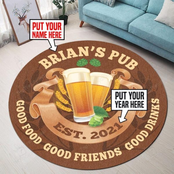 Personalized Pub Good Food Good Friends Good Drinks Round Mat Round Floor Mat Room Rugs Carpet Outdoor Rug Washable Rugs - Image 3