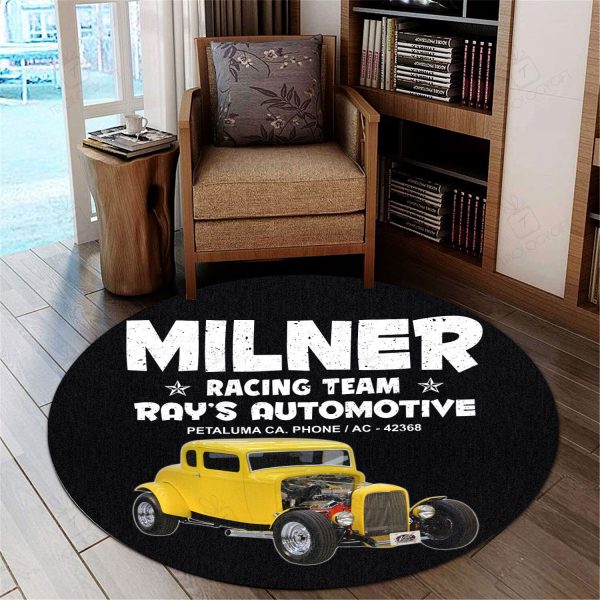 Milner Racing Team Hot Rod Round Mat Round Floor Mat Room Rugs Carpet Outdoor Rug Washable Rugs