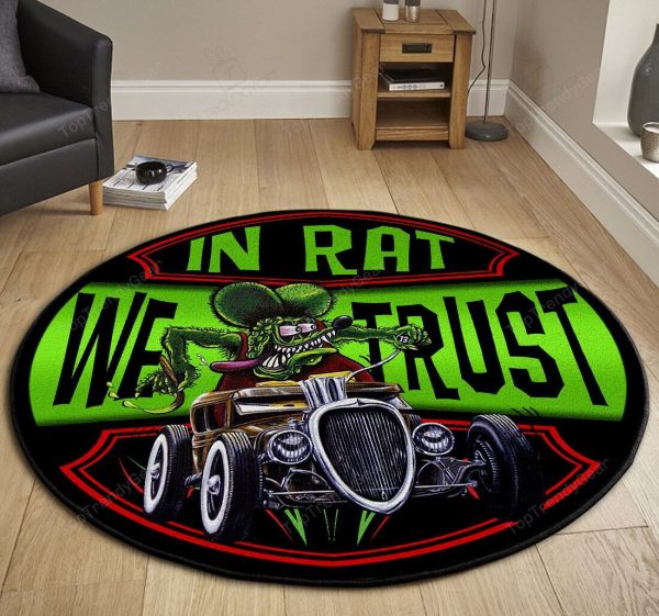 In Rat We Trust Rat Fink Round Mat 08012 Living Room Rugs, Bedroom Rugs, Kitchen Rugs - Image 2