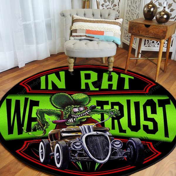 In Rat We Trust Rat Fink Round Mat 08012 Living Room Rugs, Bedroom Rugs, Kitchen Rugs - Image 3