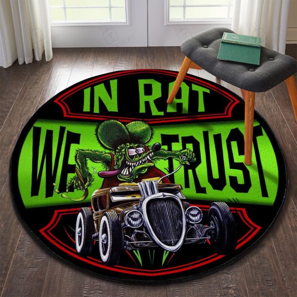 In Rat We Trust Rat Fink Round Mat 08012 Living Room Rugs, Bedroom Rugs, Kitchen Rugs