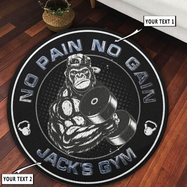 Personalized Home Gym Decor Gorilla Motivational Quotes Round Rug 10715